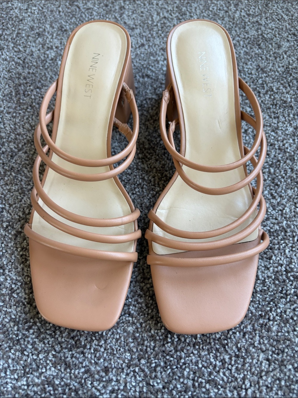 Nine West Nude/Tan Multi-Strap Square-Toe Slide Mules